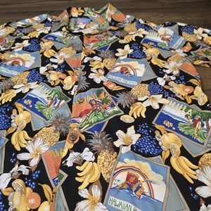 Vintage Joe Kealoha Hawaiian Camp Shirt L Aloha Hula Postcard Squares Rare